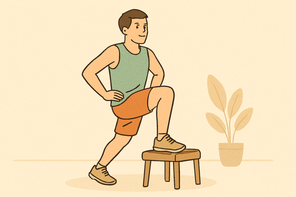 脚を鍛えている男性のイラスト。健康的で優しいタッチ